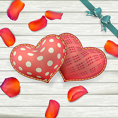 Image showing Valentines Day toys on wooden plates. EPS 10