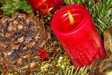 Image showing Advent wreath with burning candle