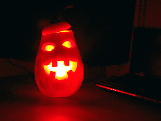 Image showing Cheerful red pumpkin at Halloween night