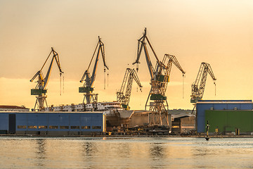 Image showing Industrial cargo cranes in the dock