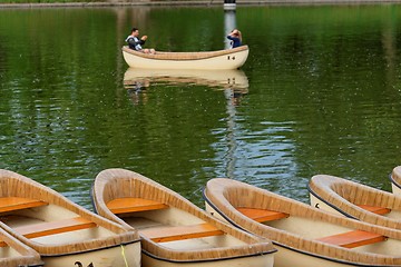 Image showing Wooden canoes 