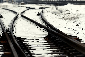 Image showing Railroad tracks in the snow