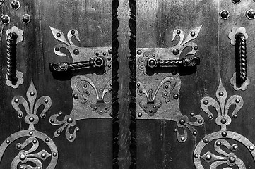 Image showing Wooden door with ancient floral patten