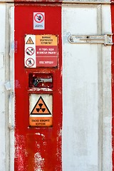 Image showing Radioactivity sign on a shelter door