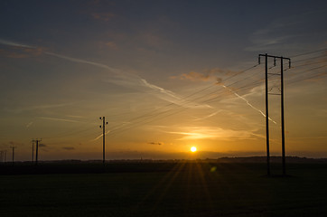 Image showing Power lines at sunset