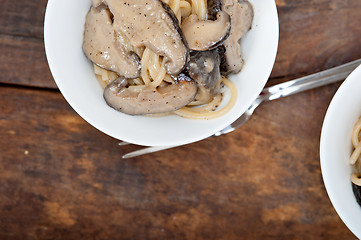 Image showing Italian spaghetti pasta and mushrooms