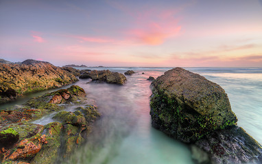 Image showing Sugarloaf Point Rocks at sunset