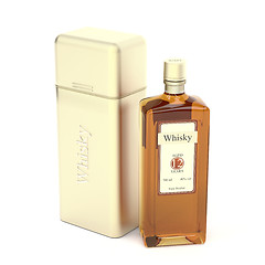 Image showing Whisky bottle and metal box