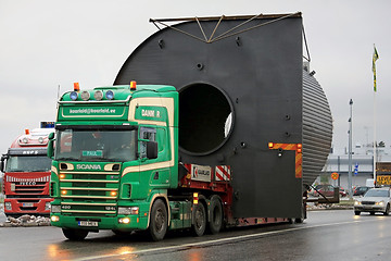 Image showing Scania 124L Truck Hauls a Wide Load