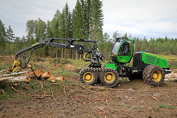 Image showing John Deere 1270E Wheeled Harvester in Forest