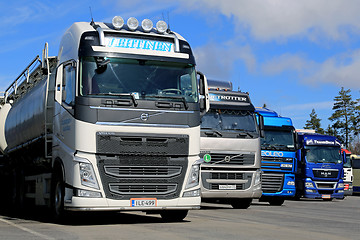 Image showing Row of Trailer Trucks on a Yard