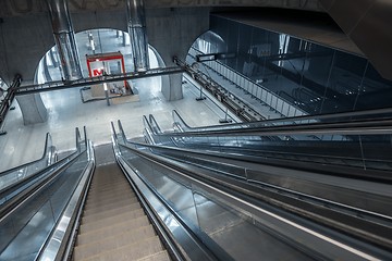 Image showing Moving escalator in the business center