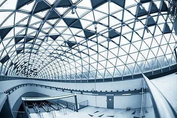 Image showing Moving escalator in the business center