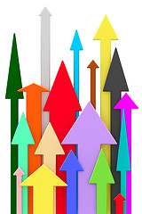 Image showing Different colorful arrows directed upwards on white background