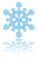 Image showing Light blue crystal snowflake on glossy white background