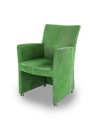 Image showing Green leather dining room chair 