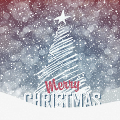 Image showing Falling Snow. Christmas Background with Christmas Tree Symbol