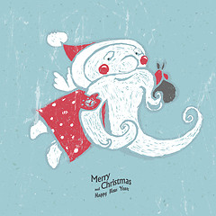 Image showing Hand-Drawn Santa on blue textured background