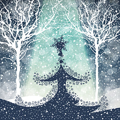 Image showing Merry Christmas Tree with Falling Snow