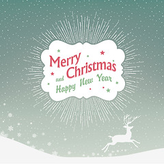 Image showing Christmas Background with Falling Snow and Deer Silhouette