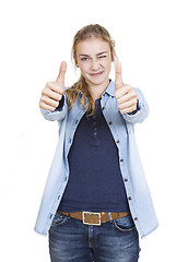 Image showing young girl two thumbs