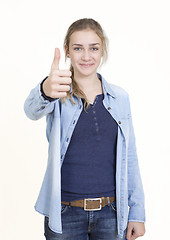 Image showing young woman portrait thumbs