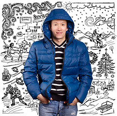 Image showing Asian Man in Down Padded Coat 