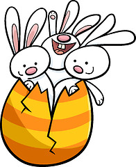 Image showing easter bunnies in egg cartoon
