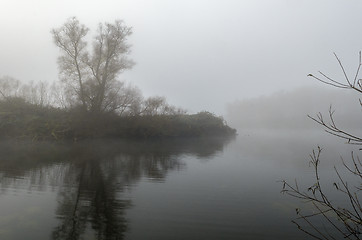 Image showing Refection on Misty River Elbe