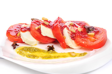 Image showing Caprese antipasto salad with mozarella cheese, tomatoes 