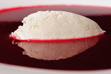 Image showing Raspberry soup with mascarpone