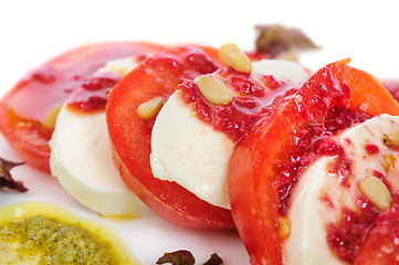 Image showing Caprese antipasto salad with mozarella cheese, tomatoes 