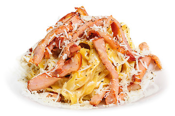 Image showing Pasta Carbonara with bacon and cheese