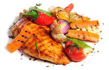 Image showing grilled chicken fillet and vegetables