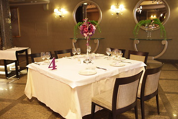 Image showing Wedding served decorated tables