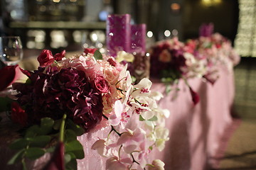 Image showing Wedding served decorated tables