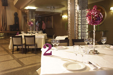 Image showing Wedding served decorated tables