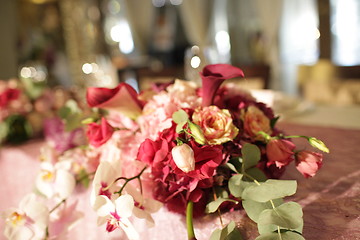 Image showing Wedding served decorated tables