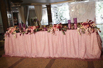 Image showing Wedding served decorated tables