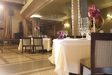 Image showing Wedding served decorated tables