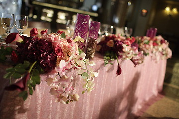 Image showing Wedding served decorated tables