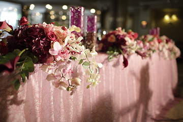 Image showing Wedding served decorated tables