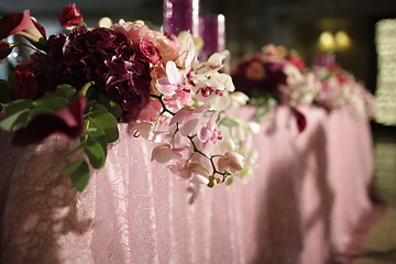 Image showing Wedding served decorated tables