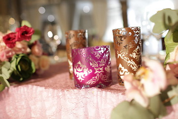 Image showing Wedding served decorated tables