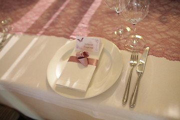 Image showing Fancy table set for a wedding dinner