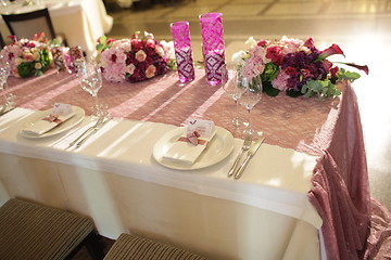 Image showing Wedding served decorated tables