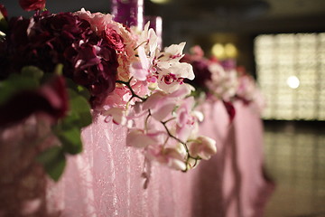 Image showing Wedding served decorated tables