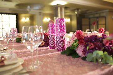 Image showing Wedding served decorated tables