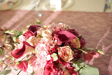 Image showing Wedding served decorated tables