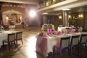 Image showing Wedding served decorated tables